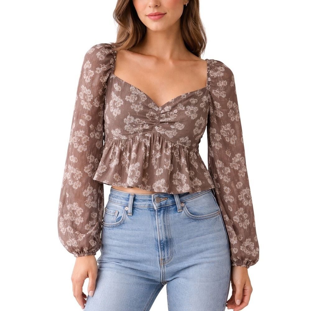 Smocked Peplum Crop‎ Floral Blouse|Size Small